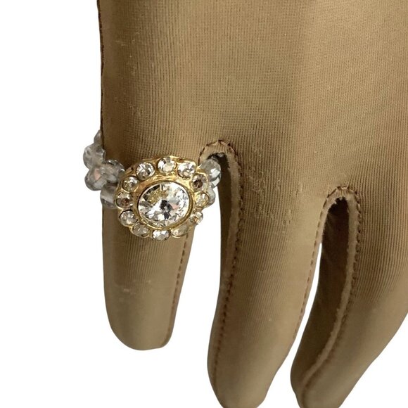 Beaded Gold-Toned Flower Ring with Large Center Stone One Size Elastic - Picture 1 of 5